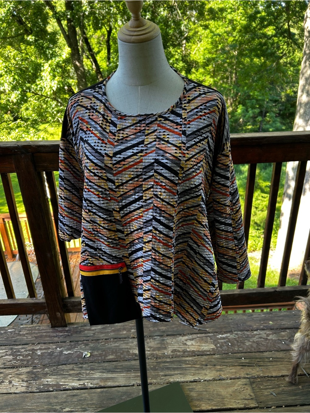 IC by Connie K multicolor Tunic asymmetrical oversized Sz S Lagenlook Art Pocket